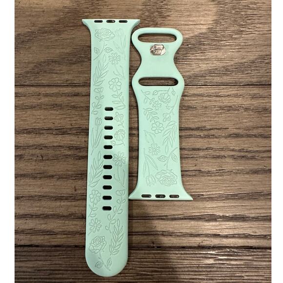 42MM Teal Mint Green Floral Design Apple Watch Band - Picture 1 of 3